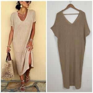 ZARA Metallic Thread Knit Midi Kaftan Size S-M Gold Semi Sheer